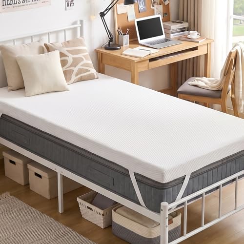 Twin XL Memory Foam Mattress Topper 2 Inch with Breathable Bamboo Cover - Pressure Relief, Non-Slip, Machine Washable