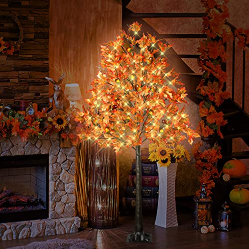 TiYiViRi 6FT 130 LED Lighted Maple Tree - Fall Autumn Decor with Remote & 8 Modes, Outdoor Indoor Halloween Thanksgiving