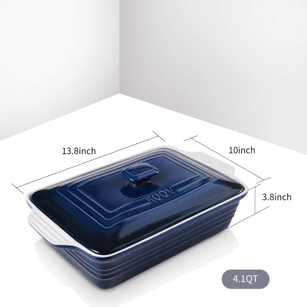 KOOV Ceramic Casserole Dish - Covered Rectangular Lasagna Pan, 9 x 13 Inches, Gradient Blue