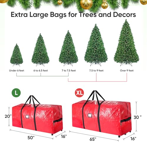 BALEINE 9 ft Red Rolling Christmas Tree Storage Bag with Wheels & Handles