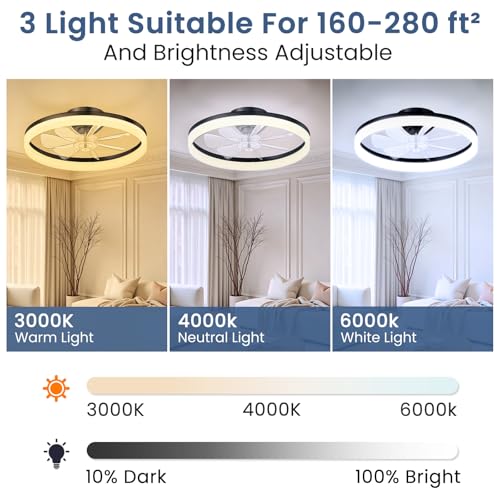 Black 20-Inch Low Profile Ceiling Fan with Light and Remote Control