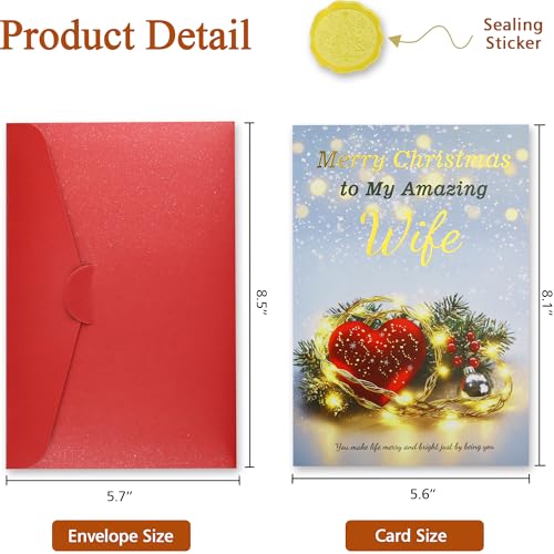 Wife Christmas Card - Gold Foil Double-Layer Holiday Greeting with Envelope & Seal