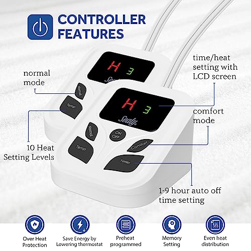 Sealy King Size Heated Mattress Pad with Dual Control & 10 Settings