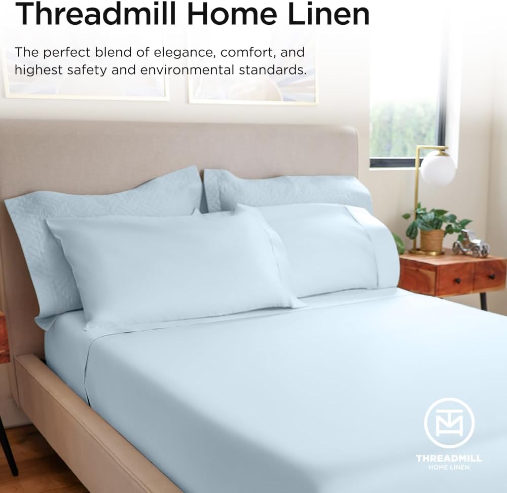 Threadmill Luxury 800 Thread Count Cotton Sheets - Soft Sateen Weave Twin XL Bedding Set | Light Blue, 3-Pc, 15" Deep Pocket