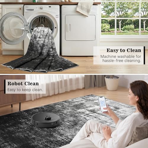 DCX 8x10 Black Washable Abstract Area Rug Non-Slip Low Pile, Pet & Kid Friendly