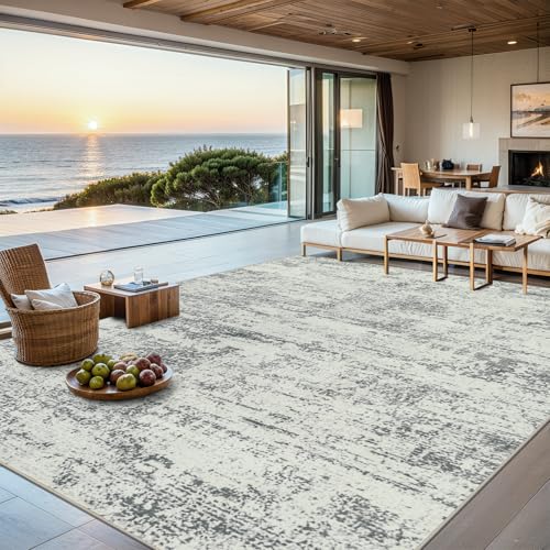 Grey 5x7 Modern Abstract Washable Area Rug - Living Room Carpet