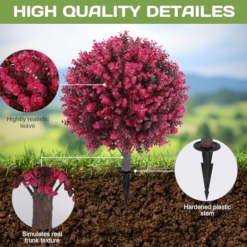 Red Eucalyptus Topiary Ball Tree Set of 2 | 24-inch Artificial Indoor & Outdoor Decor