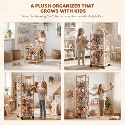 DIY Stuffed Animal Storage Kit - Adjustable 1–4 Tier Toy Organizer with Wheels for Playroom & Nursery