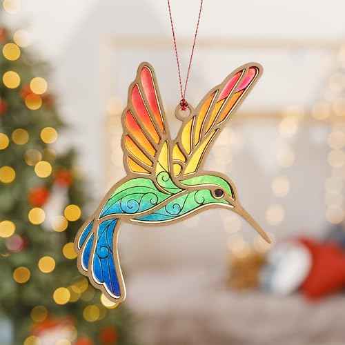 Hummingbird Gifts - Hummingbird Gifts for Women - Humming Bird Ornament - Gift for Birthday, Mothers Day - Christmas Ornament 2025 - Suncatcher Effect Stained Glass Window- car Hanging