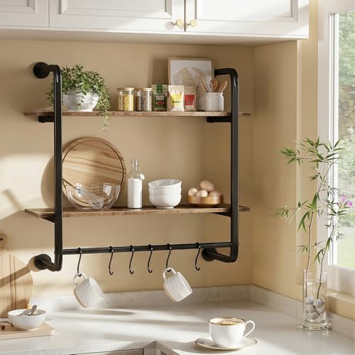 2-Tier Industrial Pipe Floating Wall Shelf - 24 Inch Kitchen & Living Room Storage