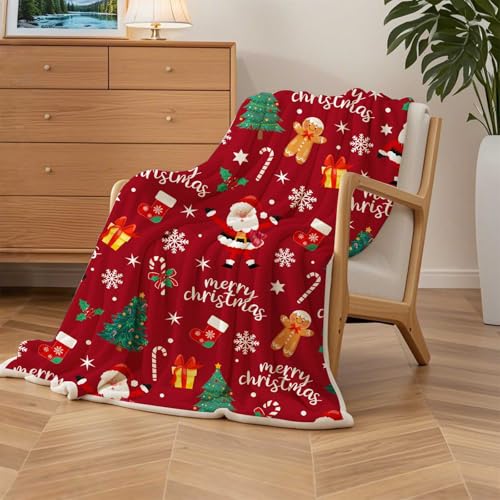 Christmas Blanket Red Christmas Throw Blanket for Boys Girls, Winter Holiday Fleece Blankets, Soft, Flannel, Warm, Cute Xmas Santa Claus Kids Bed Blankets All Season for Bedroom Living Room 50X60 Inch