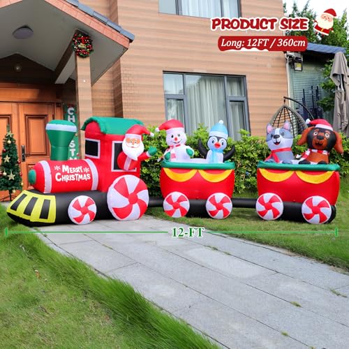 FunFanso 12 FT Christmas Inflatable Train with Santa Claus - Outdoor Holiday Decoration