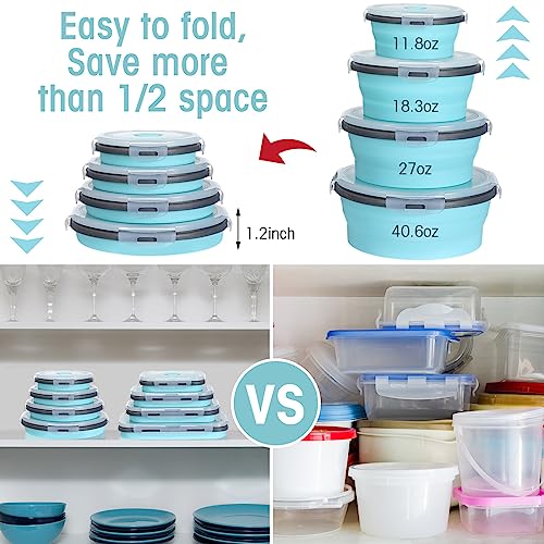 Yaomiao 16-Pack Collapsible Food Storage Containers with Lids - Gray & Blue