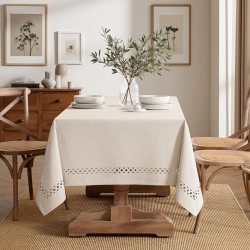 MIULEE Beige Rectangular Tablecloth 60x120 Inch with Decorative Cutouts