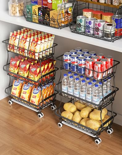 OKZEST Black 3-Tier Rolling Pantry Storage Cart with Wheels