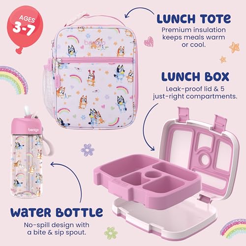 Kids Lunch Set with Bluey - Heart & Crafts 3-Piece Bento Box & Accessories - Leak-Proof, Insulated, Toddler Friendly