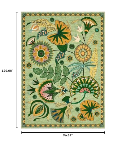 Joydeco 8x10 Sage Green Floral Boho Washable Area Rug for Living Room & Bedroom