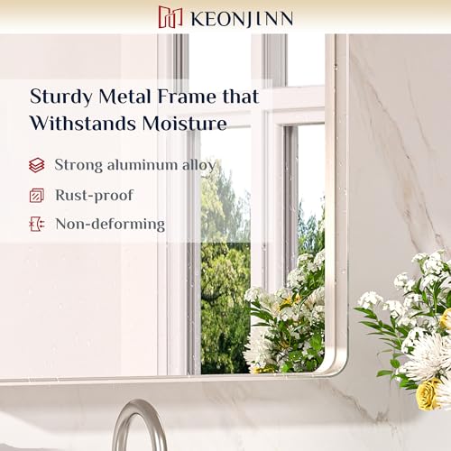 Keonjinn Brushed Nickel Bathroom Vanity Mirror 24 x 30 Inch Aluminum Frame - Variation of Brushed Nickel / 30"L x 24"W