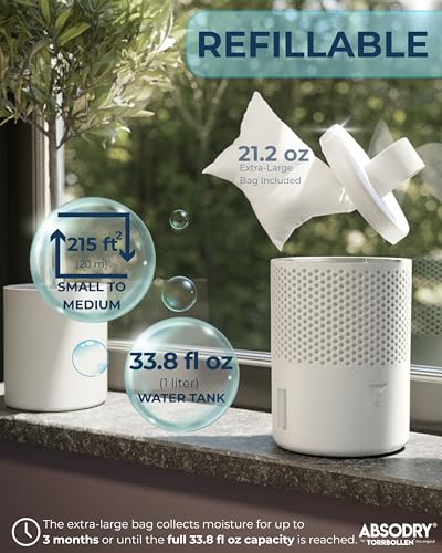 Dehumidifier for Closet - Absodry by Torrbollen 1.3lb Moisture Absorber White