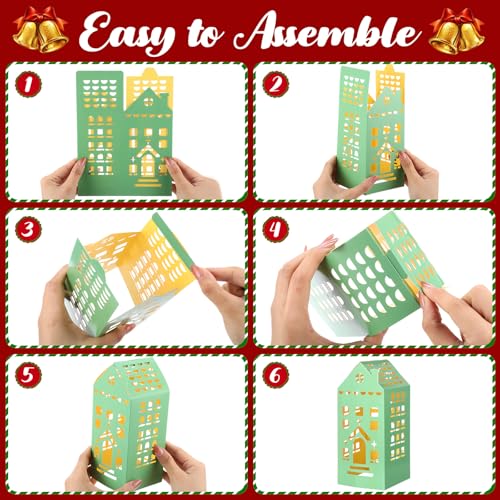 Amyhill 36 Pcs Multicolor Christmas Village Set - Mini Cardboard Houses & Trees