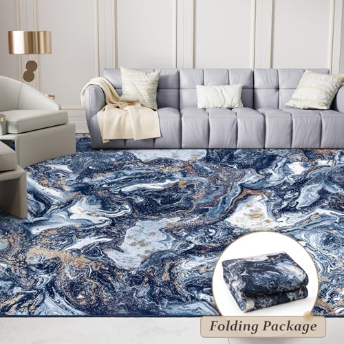 Starry Sky Washable Area Rug 5x7 ft Non Slip Non Shedding Dark Blue Gold