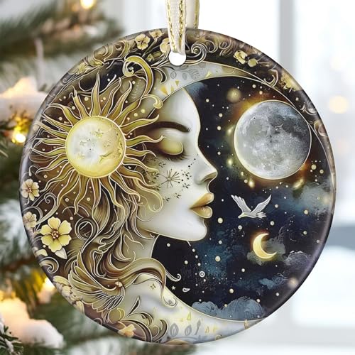 Sun and Moon Ceramic Christmas Ornament - 3.5 Inch Holiday Keepsake & Gift Idea