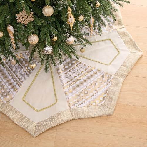 Valery Madelyn 60-Inch White Gold Christmas Tree Skirt - Elegant Holiday Decor