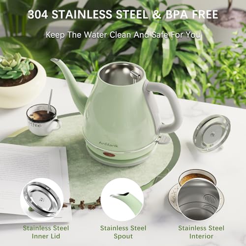 Electric Gooseneck Kettle 1L 1500W Stainless Steel for Coffee & Tea - Green