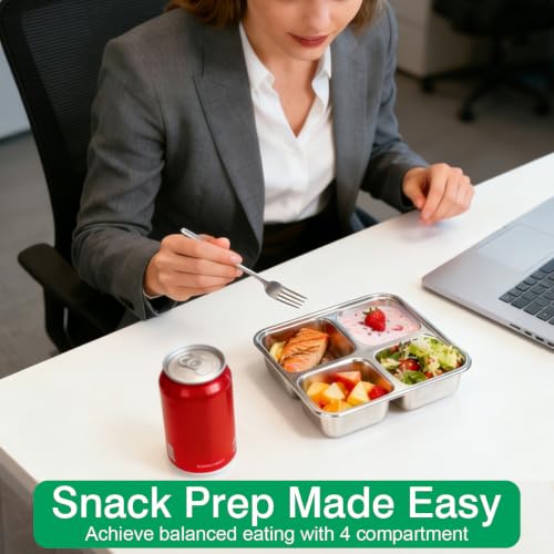 4 Pack Stainless Steel Snack Containers with Leak-Resistant Lids - Food-Grade Reusable Lunch Boxes