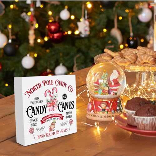 Mukjyuyi Candy Christmas Wooden Sign Farmhouse Holiday Decor 5x5 Inches - Candy 2