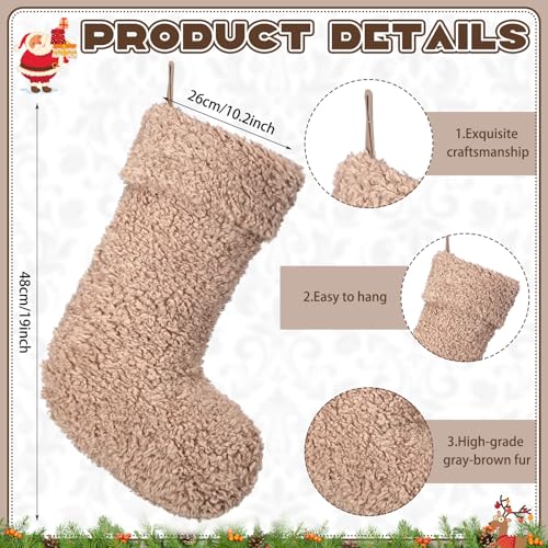 4 Pack Christmas Sherpa Stockings 20 Inch Faux Fur Fireplace Decor