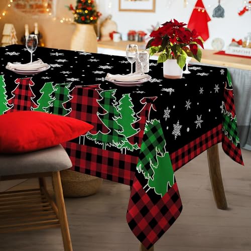 Pinata Black Buffalo Plaid Christmas Tablecloth 60 x 84 Inch Rectangular Holiday Decor
