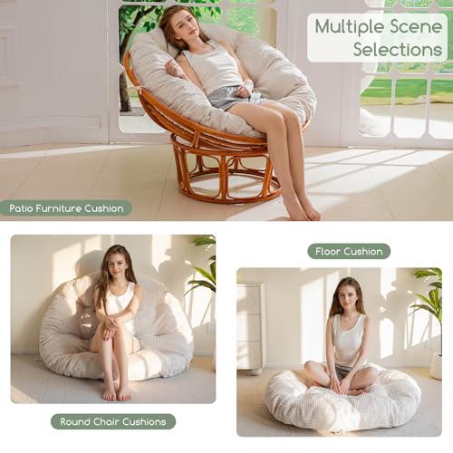 Beige Papasan Chair Cushion with Corduroy Cover - 48x48 Inch Overstuffed Supportive Seat Pad