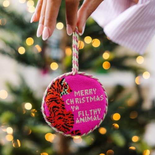 FURBISH Merry Christmas Ya Filthy Animal Needlepoint Christmas Ornament - Handcrafted Holiday Decor