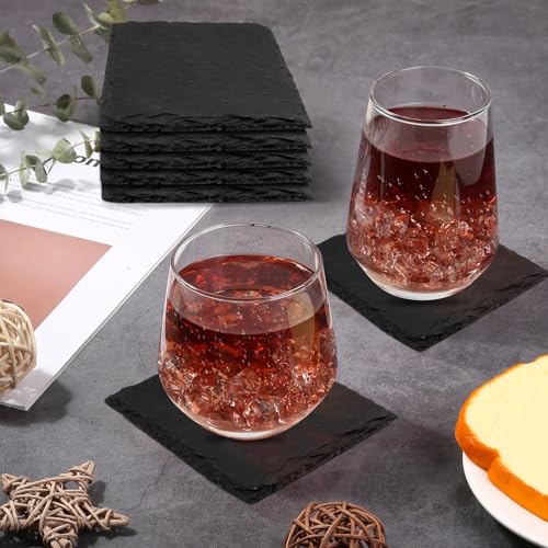 68-Piece Square Slate Coaster Set - 4 Inch Black Stone Coasters, Modern Home & Bar Decor
