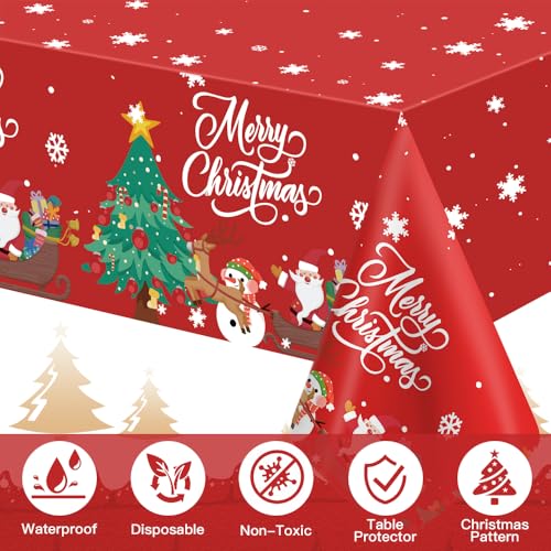Leislam 2PCS Red White Christmas Tablecloth 54x108 Inch Disposable Holiday Decor