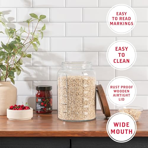 1 Gallon Glass Mason Jar with Airtight Wooden Lid - Pack of 2, Wide Mouth Food Storage Containers