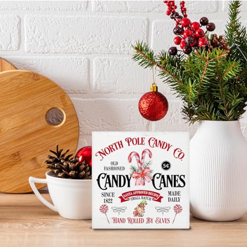Mukjyuyi Candy Christmas Wooden Sign Farmhouse Holiday Decor 5x5 Inches - Candy 2