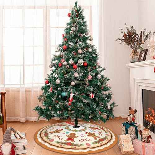 Gingerbread Man Christmas Tree 36 Inch Christmas Tree Skirt Carpet Mat Funny Party Soft Cover Mat Decor Supplies for Xmas Halloween Decorations Occasion Farmhouse