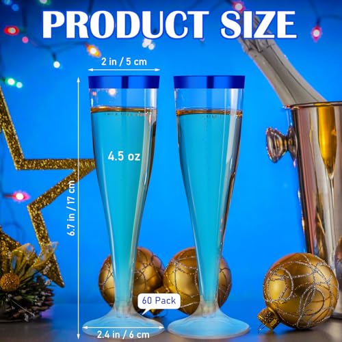 Jingmore 60 Pcs Disposable Plastic Champagne Flutes - Blue Rim