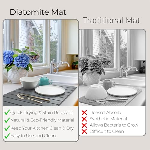 Large Stone Dish Drying Mat for Kitchen Counter - Water Absorbing, Foldable