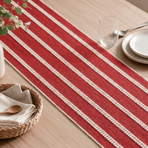 Artoid Mode Red Farmhouse Dashed Stripe Table Runner 12x72 Inch, Holiday & Rustic Kitchen Decor