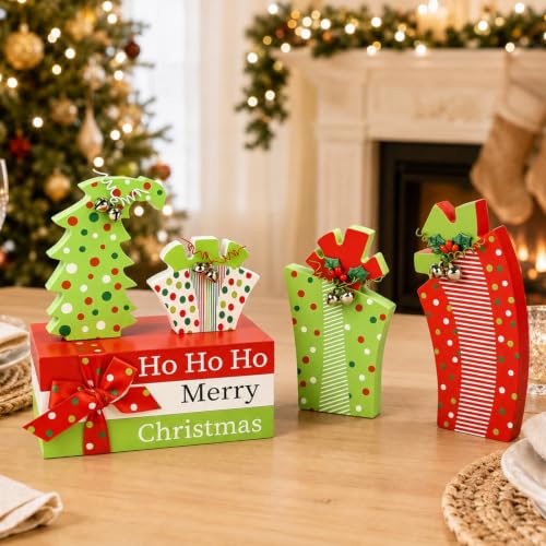TREWAVE 7-Piece Wooden Christmas Centerpieces for Table – Rustic Holiday Decor