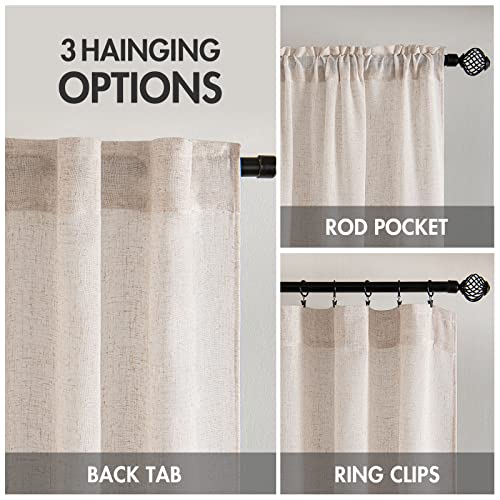 MIULEE Natural Linen White Curtains 52x90 Inches - Pack of 2 for Bedroom & Living Room
