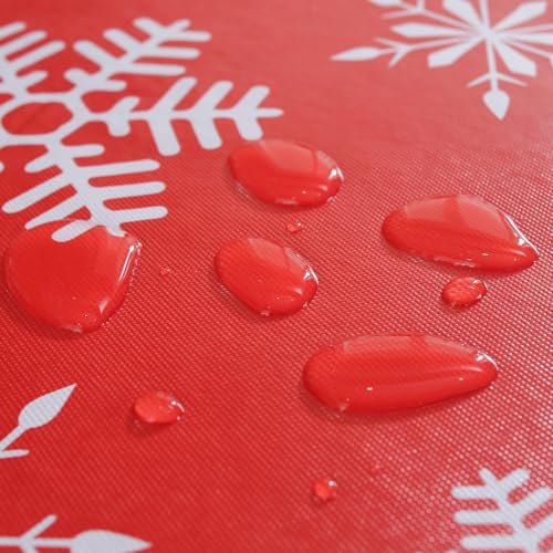 Honellaty Christmas Table Cloth for Rectangle Tables, White Snowflake Print Wipe Clean Vinyl Tablecloth, Red Waterproof PVC Plastic Table Cover for Indoor, Outdoor, Holiday Party Use 60 x 120 Inches