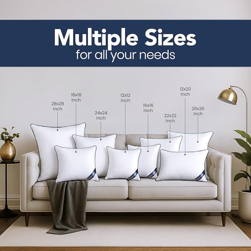 22x22 Inch Piping Throw Pillow Inserts Pack of 4 - Decorative Support Cushions