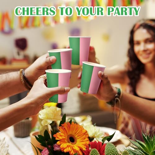 50 Pack Red Green Pink Party Cups Disposable Christmas Paper Cups Xmas 9 oz Drinking Paper Glasses Sorority Beverage Tumblers Coffee Tea Supplies for Holiday Birthday DIY Party(Green,Pink)