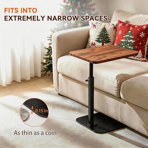 Adjustable C-Shaped Side Table with Steel Base for Couch Bed or Desk