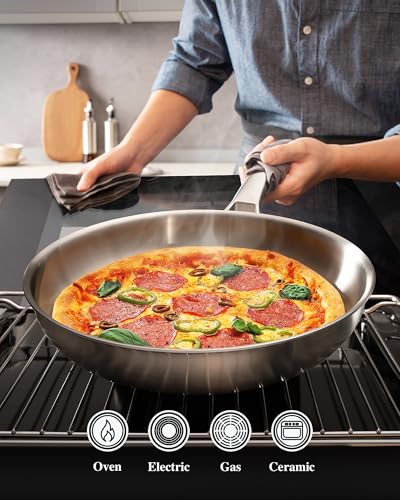 12-Inch Stainless Steel Frying Pan with Lid - Tri-Ply Cookware