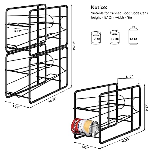 Black 4 Pack Can Organizer for Pantry - Stackable Soda Dispenser Rack